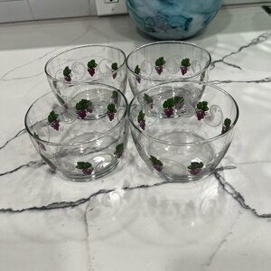 4 Pfaltzgraff grapevine glass  bowls 4 1/2” wide and 3” tall.